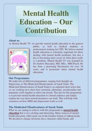 Mental Health Education – Our Contribution