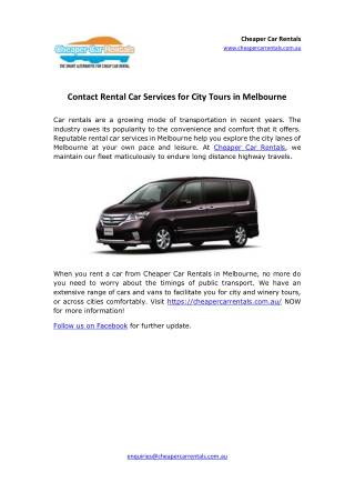Contact Rental Car Services for City Tours in Melbourne