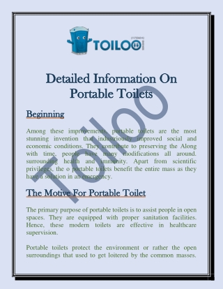 Detailed Information On Portable Toilets