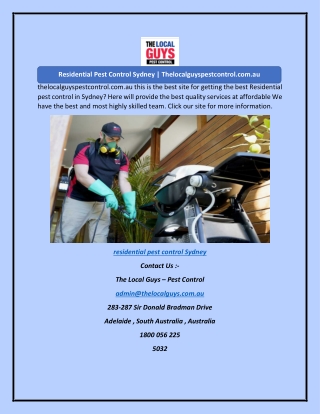 Residential Pest Control Sydney | Thelocalguyspestcontrol.com.au