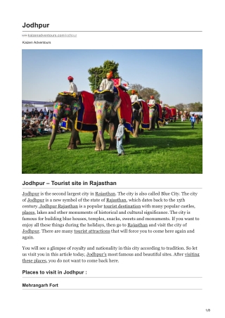 Jodhpur – Tourist site in Rajasthan