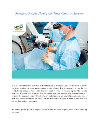 Questions People Should Ask Their Cataract Surgeon