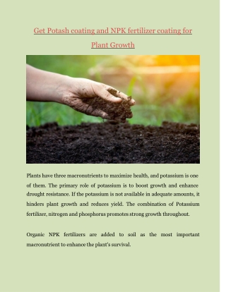 Get Potash coating and NPK fertilizer coating for Plant Growth