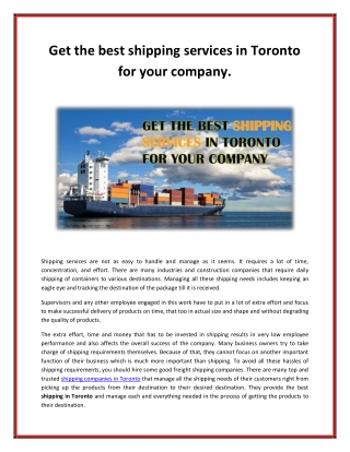 Get the best shipping services in Toronto for your company.