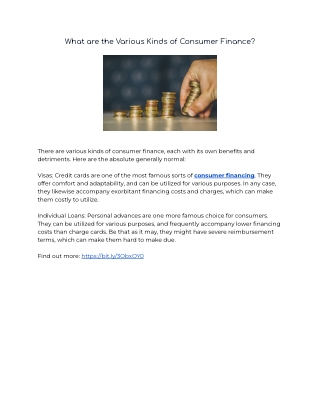 What are the Various Kinds of Consumer Finance?