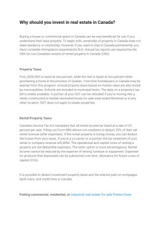 Why should you invest in real estate in Canada