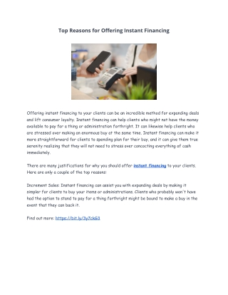 Top Reasons for Offering Instant Financing
