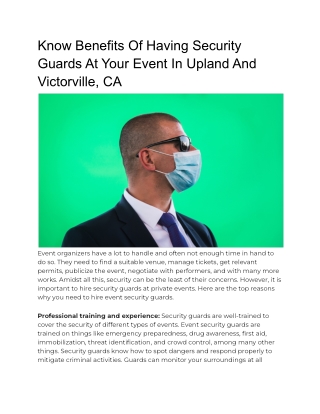 Know Benefits Of Having Security Guards At Your Event In Upland And Victorville, CA