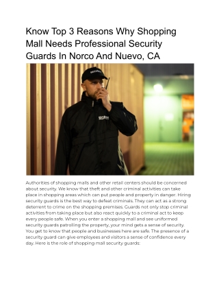 Know Top 3 Reasons Why Shopping Mall Needs Professional Security Guards In Norco And Nuevo, CA