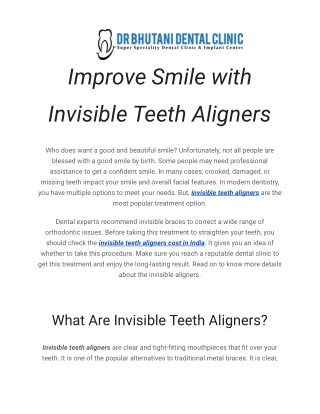 Improve Smile with Invisible Teeth Aligners