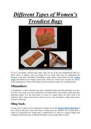 Different Types of Women’s Trendiest Bags