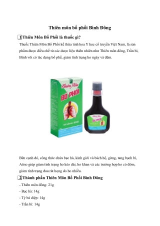 Thiên môn bổ phổi Bình Đông