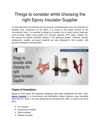 Things to consider while choosing the right Epoxy Insulator Supplier
