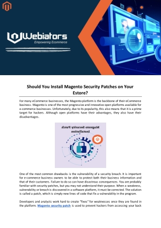 Should You Install Magento Security Patches on Your Estore