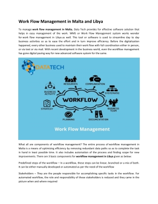 Work Flow Management in Malta and Libya