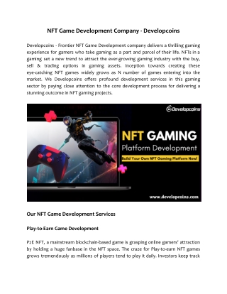 NFT Game Development Company - Developcoins