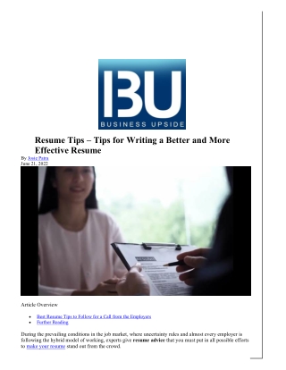 Resume Tips – Tips for Writing a Better and More Effective Resume