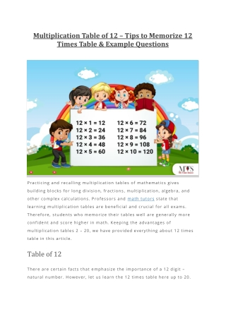 Multiplication Table of 12