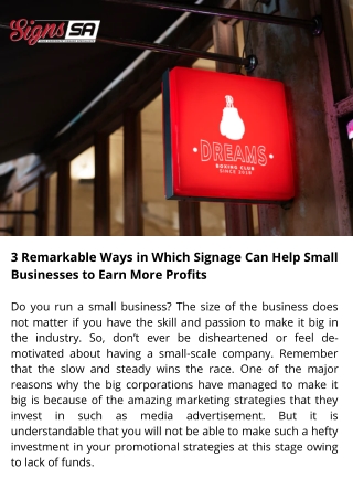 3 Remarkable Ways in Which Signage Can Help Small Businesses to Earn More Profits