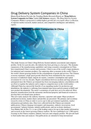 Drug Delivery System Companies in China