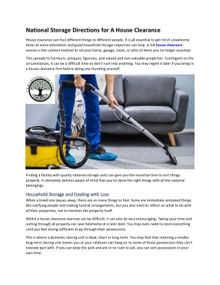 National Storage Directions for A House Clearance