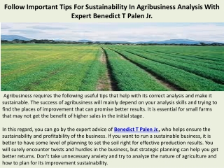 Follow Important Tips For Sustainability In Agribusiness Analysis With Expert Be