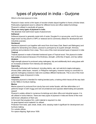 types of plywood in india - Gurjone