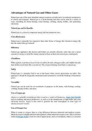 Advantages of Natural Gas and Other Gases