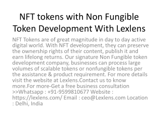 NFT tokens with Non Fungible Token Development With