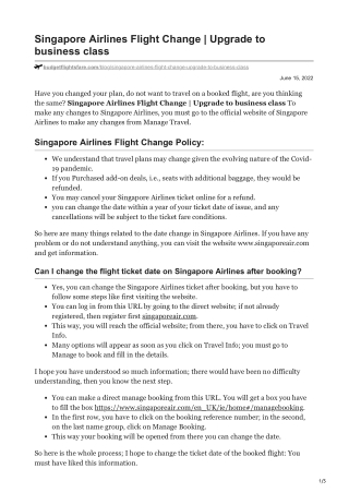 Singapore Airlines Flight Change Policy