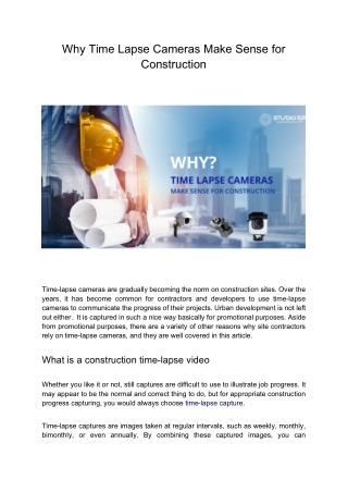 Why Time Lapse Cameras Make Sense for Construction