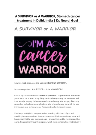 A SURVIVOR or A WARRIOR, Stomach cancer treatment in Delhi, India | Dr. Neeraj G
