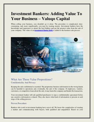 Investment Bankers: Adding Value To Your Business – Valuqo Capital