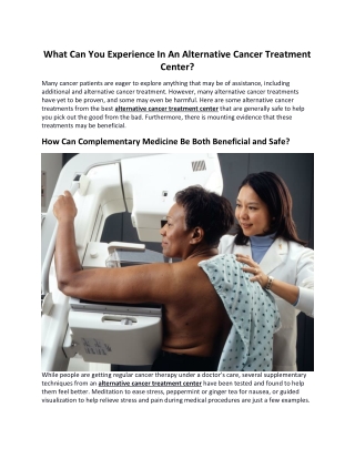 What Can You Experience In An Alternative Cancer Treatment Center?