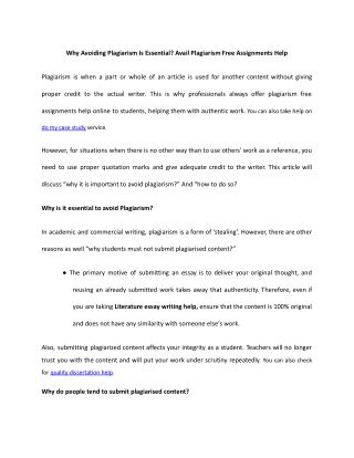 Why Avoiding Plagiarism Is Essential_ Avail Plagiarism Free Assignments Help