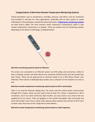 Categorization of Real-time Remote Temperature Monitoring Systems