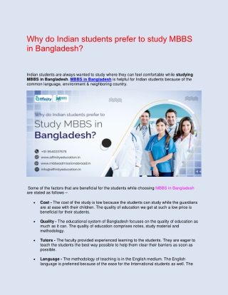 Why do Indian students prefer to study MBBS in Bangladesh