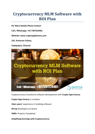 Cryptocurrency MLM software with ROI Plan