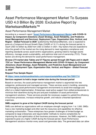 Asset Performance Management Market To Achieve A High CAGR Of 10.1% by 2026