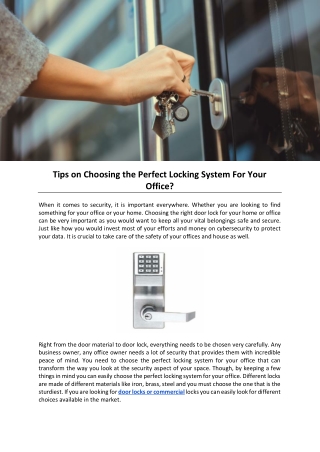 Tips on Choosing the Perfect Locking System For Your Office