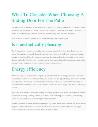 What To Consider When Choosing A Sliding Door For The Patio