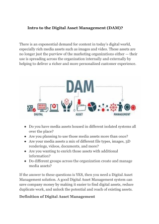 Intro to the Digital Asset Management (DAM)