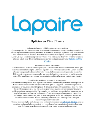 Opticien en Côte d'Ivoire