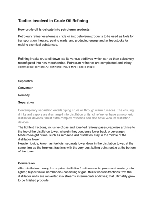 Tactics involved in Crude Oil Refining