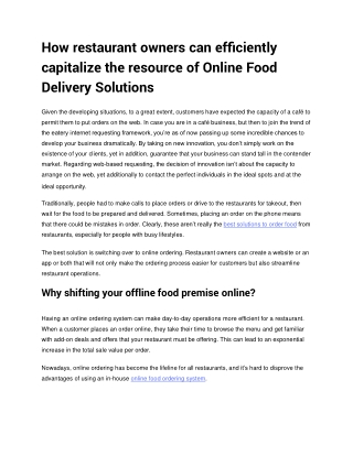 How restaurant owners can efficiently capitalize the resource of Online Food Delivery Solutions