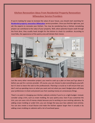 Kitchen Renovation Ideas From Residential Property Renovation Milwaukee Service Providers