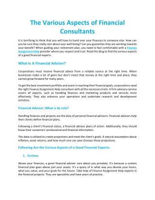 The Various Aspects of Financial Consultants