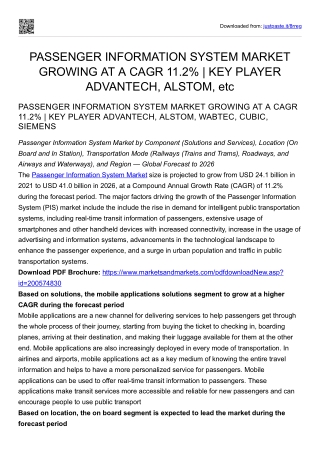 PASSENGER INFORMATION SYSTEM MARKET GROWING AT A CAGR 11.2% | KEY PLAYER