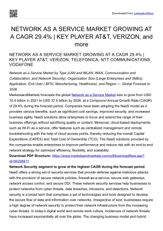 NETWORK AS A SERVICE MARKET GROWING AT A CAGR 29.4% | KEY PLAYER AT&T, VERIZON