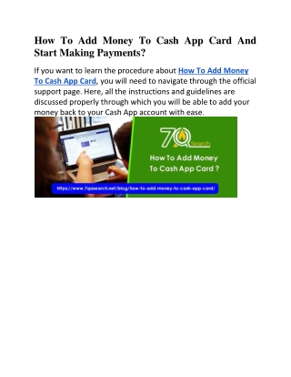 How To Add Money To Cash App Card And Start Making Payments